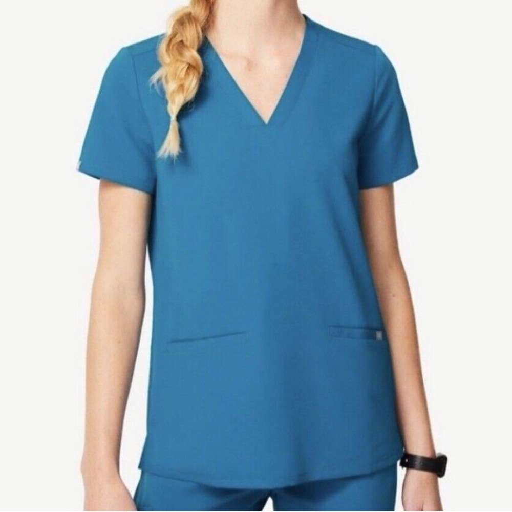 FIGS Alps Blue Casma Three Pocket Top XS